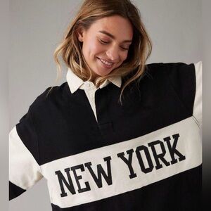 American Eagle New York striped oversized polo shirt